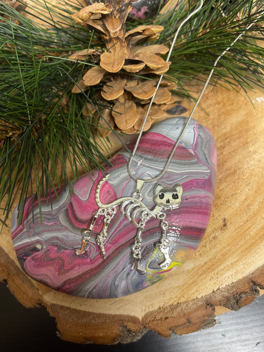 Halloween Skeleton Cat Pendant on a Silver Chain NecklacePink tiful of LOVE