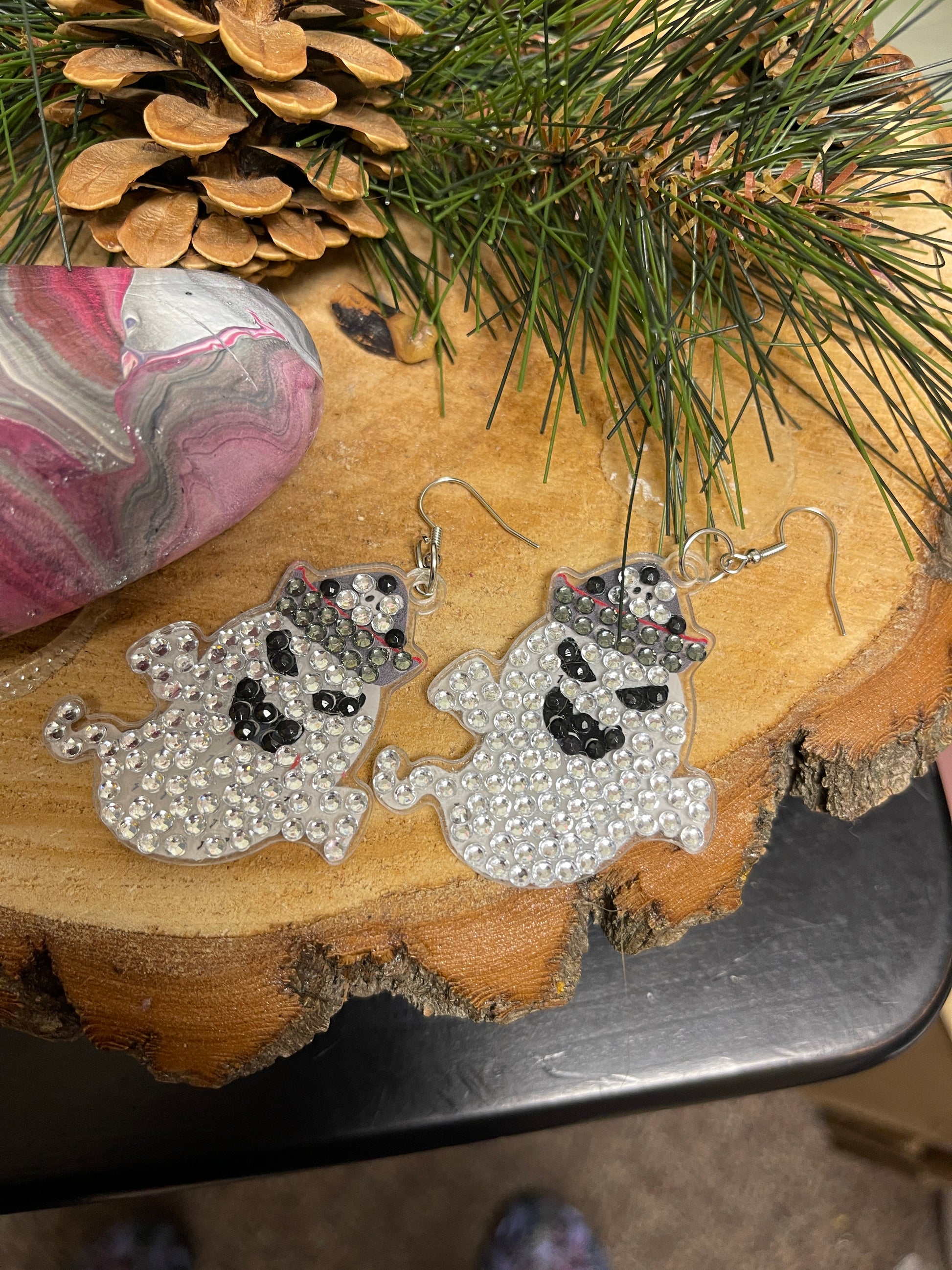 Halloween- Diamond Painting Ghost in Skull Hat Wire Earrings-15Pink tiful of LOVE