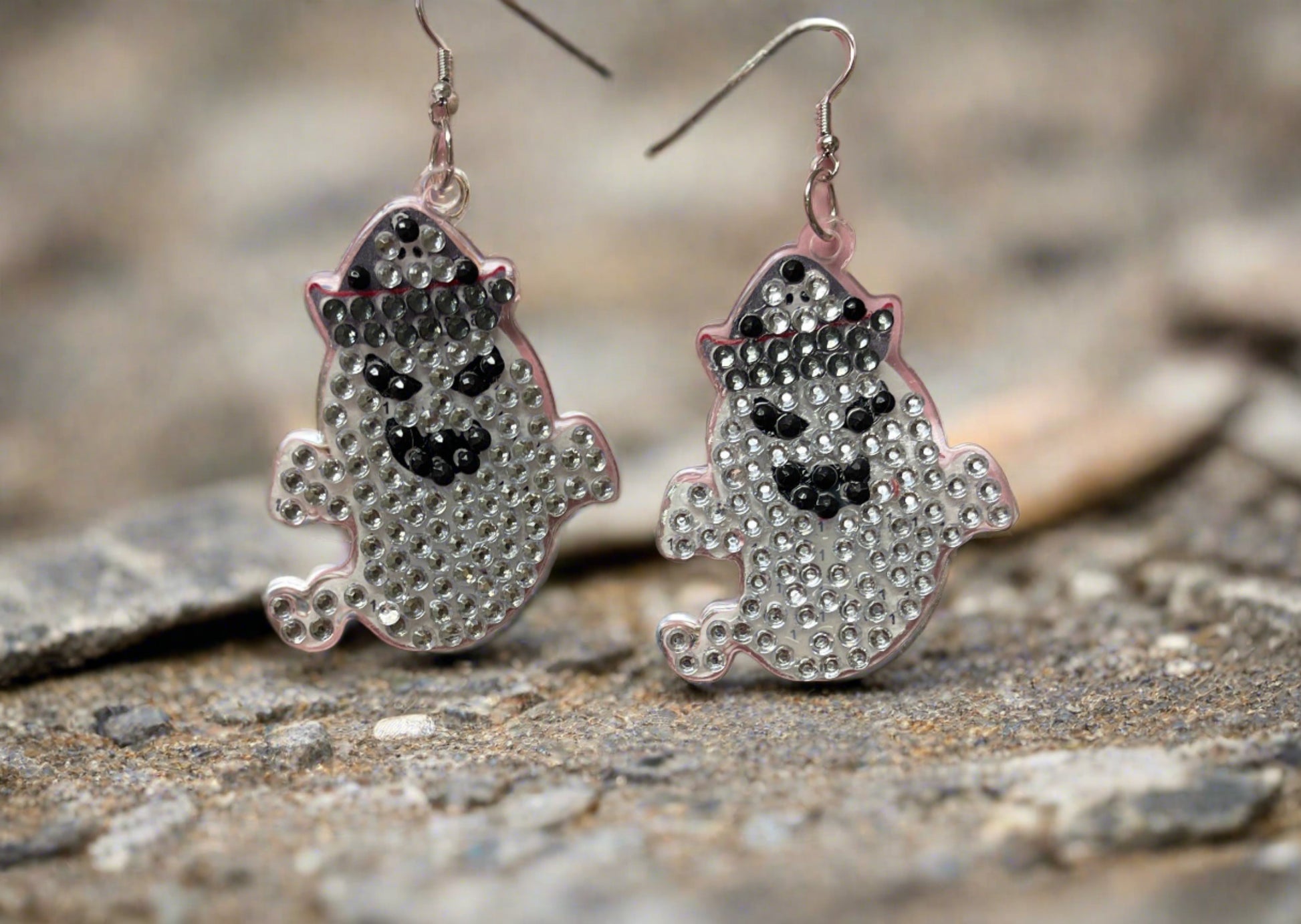 Halloween- Diamond Painting Ghost in Skull Hat Wire Earrings-15Pink tiful of LOVE