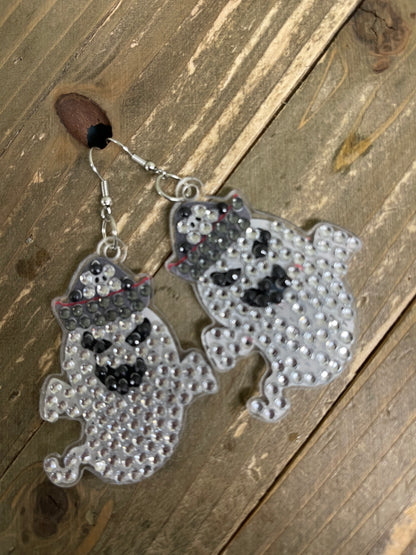 Halloween- Diamond Painting Ghost in Skull Hat Wire Earrings-15