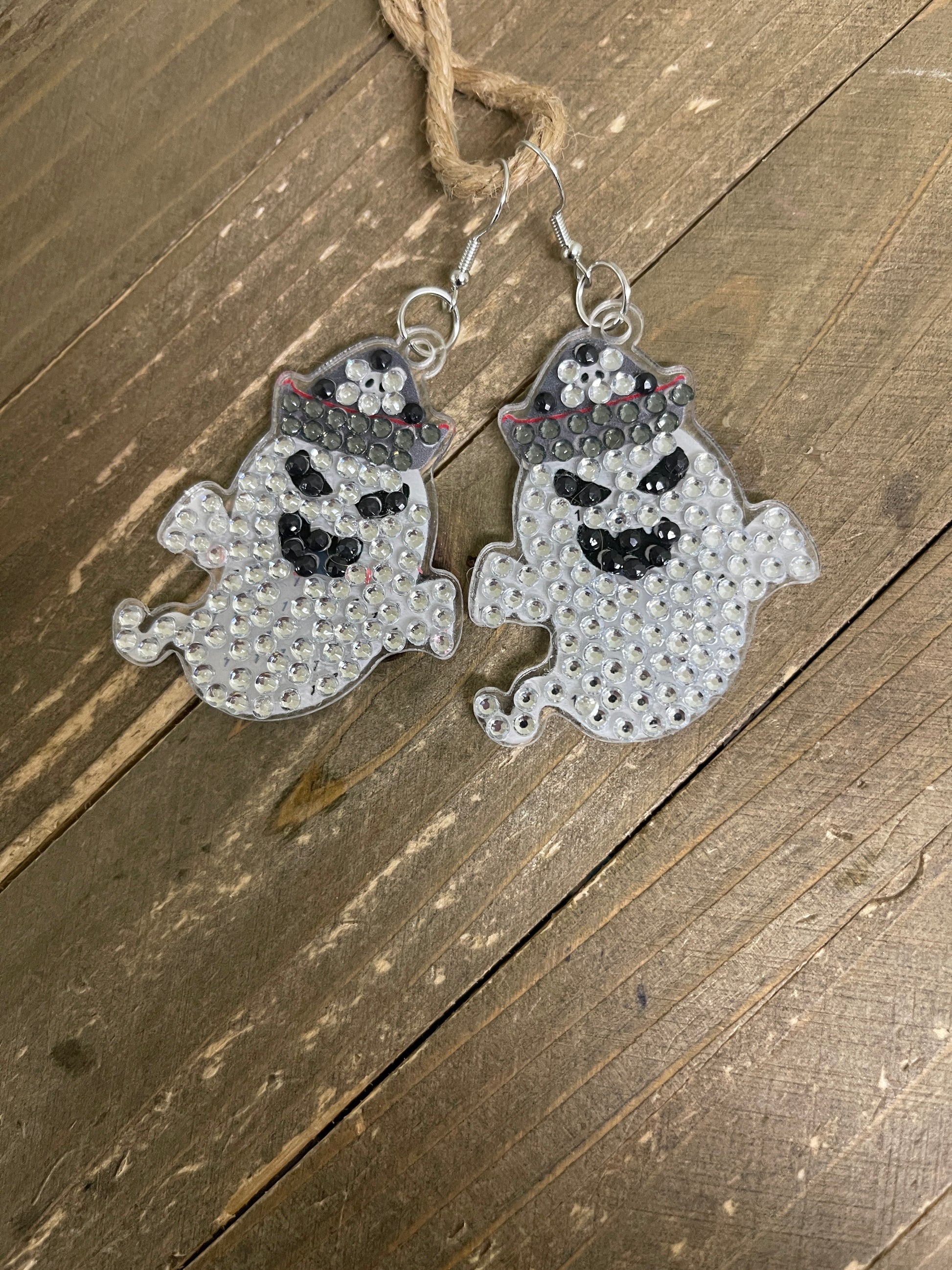 Halloween- Diamond Painting Ghost in Skull Hat Wire Earrings-15Pink tiful of LOVE