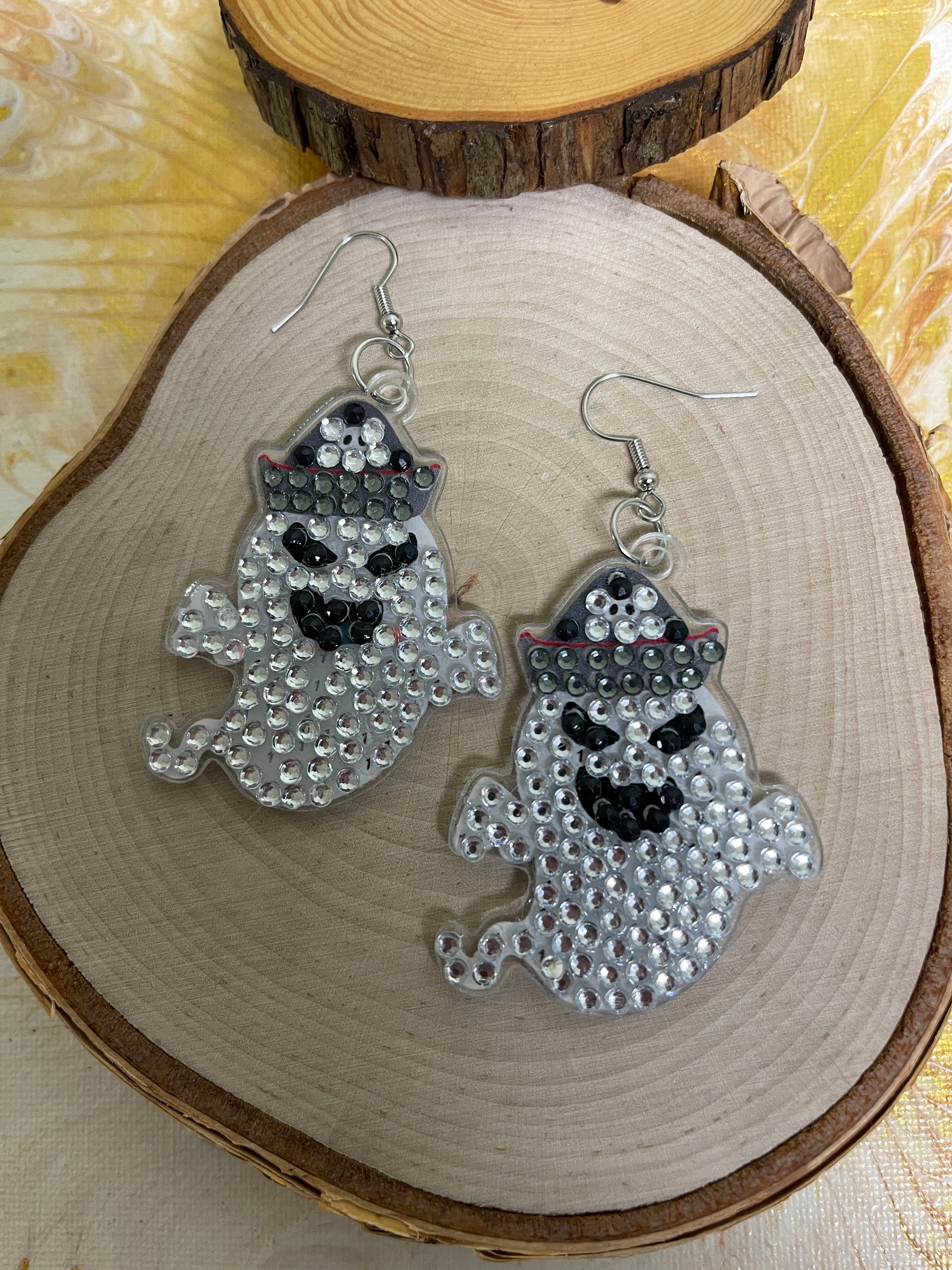 Halloween- Diamond Painting Ghost in Skull Hat Wire Earrings-15Pink tiful of LOVE