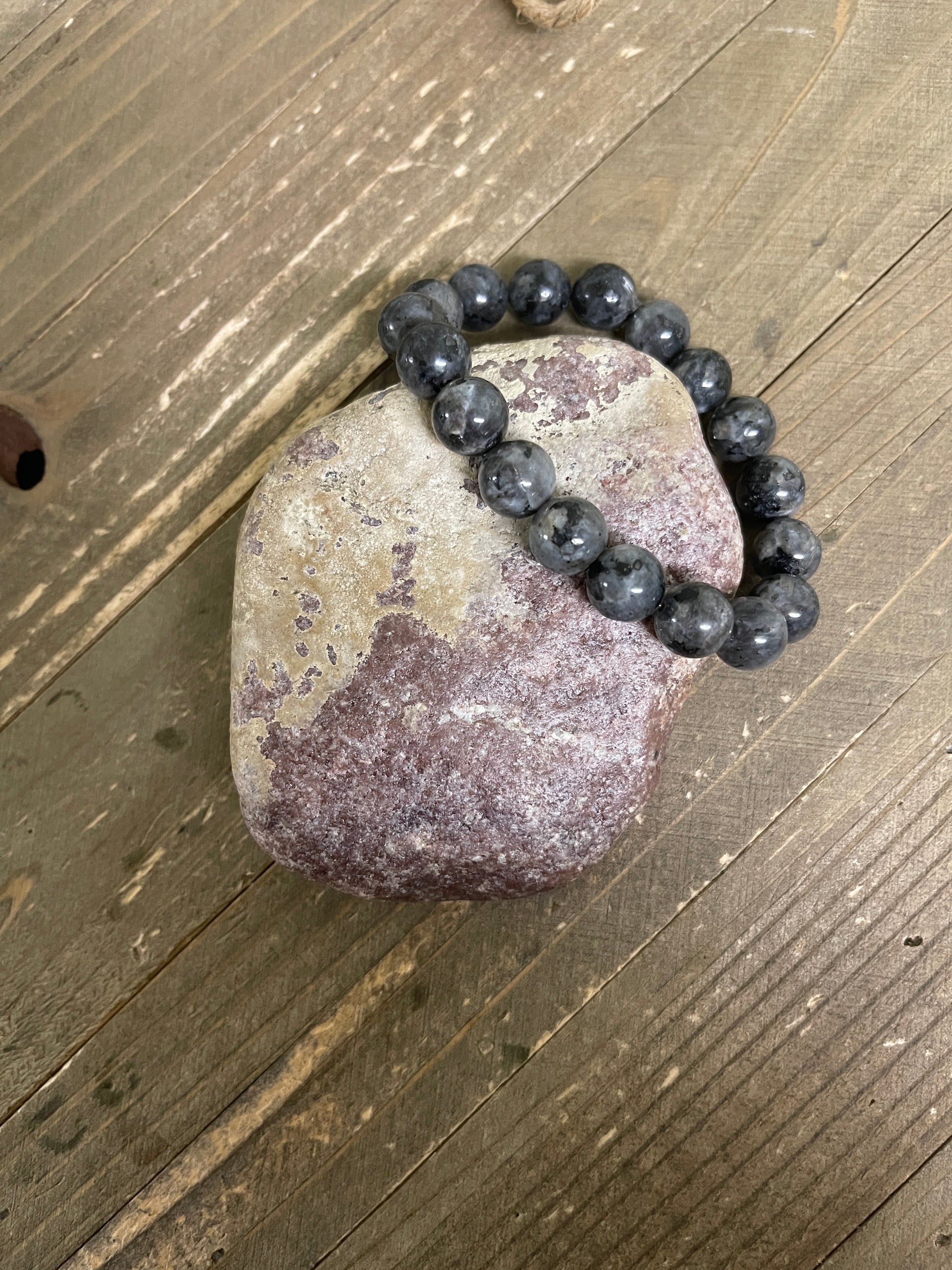 Black Larvikite  beaded Stretch braceletPink tiful of LOVE