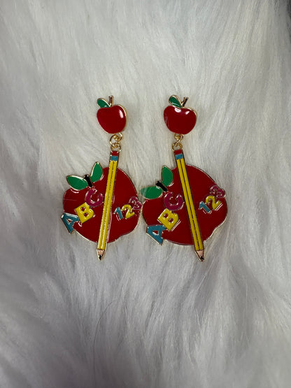 Back-to-School Teacher Apple & Pencil Statement Earrings
