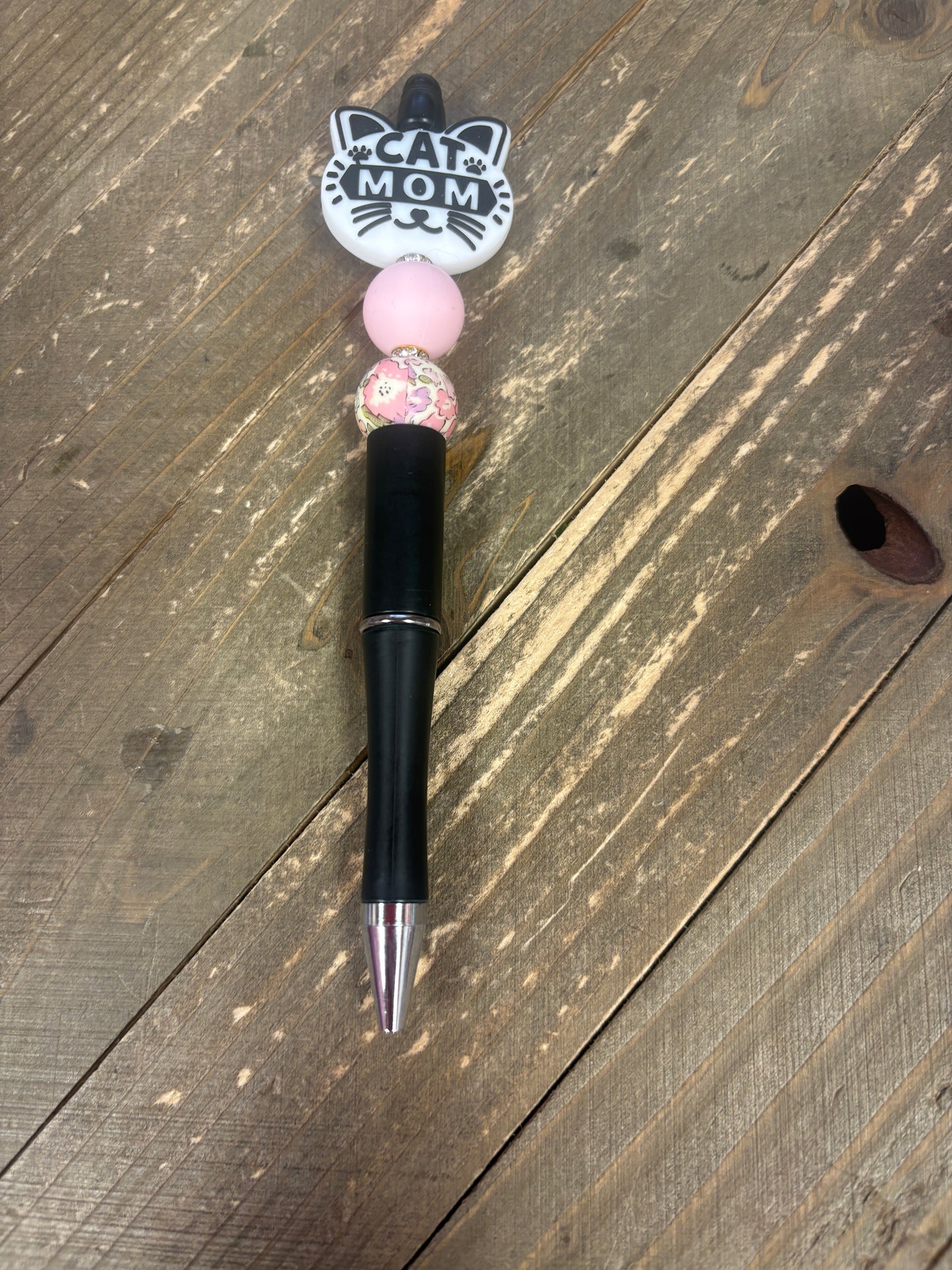 Cat Mom Beadable Pen – Pink & Floral Accent