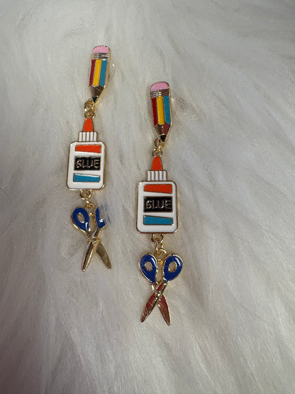 Back-to-School Craft Earrings – Pencil, Glue & Scissors Dangles