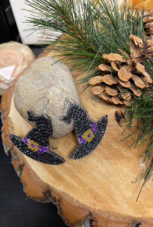 Halloween theme; Witch's Hat; Diamond Painting; Wire EarringsPink tiful of LOVE