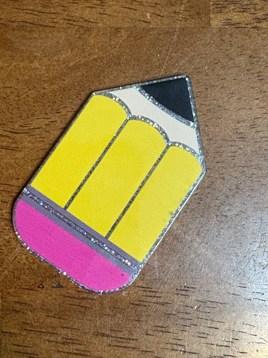 Classic Yellow Pencil Glitter Emblem– Badge Reel, Brooch, or Tie Tack  m