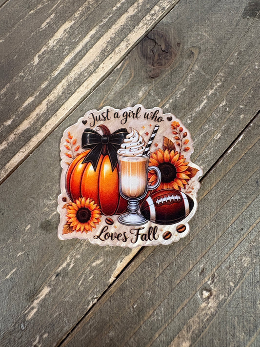 Just a Girl Who Loves Fall Glitter Emblem– Badge Reel, Brooch, or Tie Tack