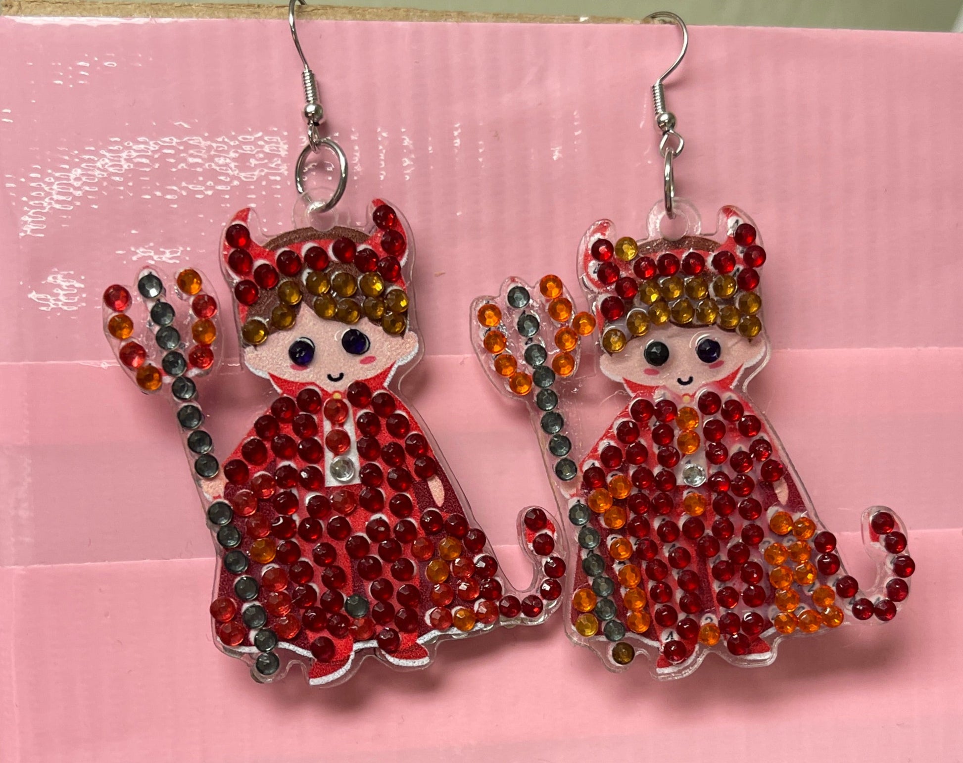 Halloween- Diamond Painting Little Devil  Wire Earrings-19Pink tiful of LOVE