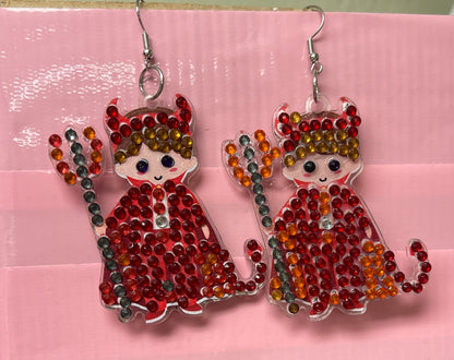Halloween- Diamond Painting Little Devil  Wire Earrings-19Pink tiful of LOVE
