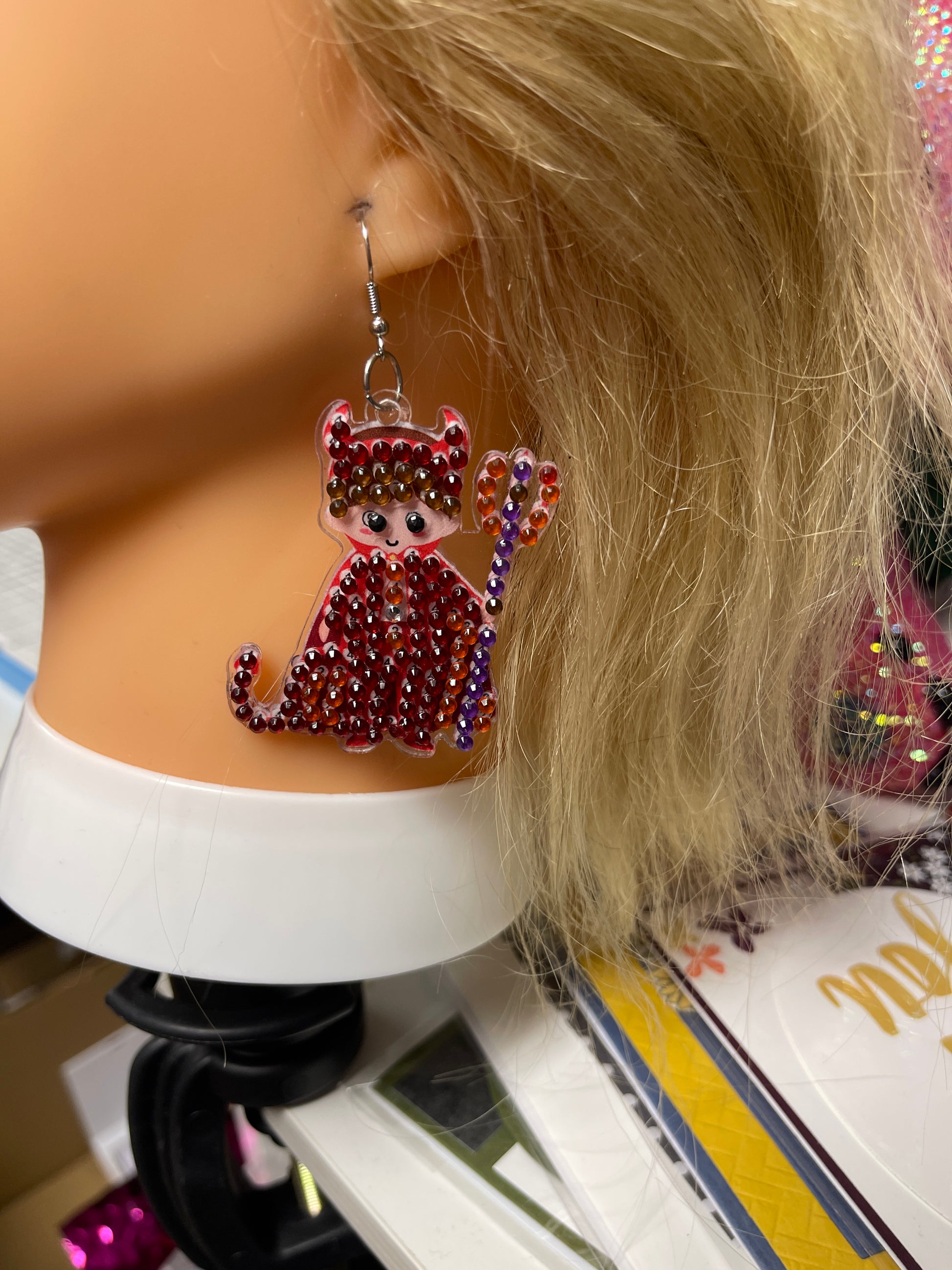 Halloween- Diamond Painting Little Devil  Wire Earrings-19Pink tiful of LOVE