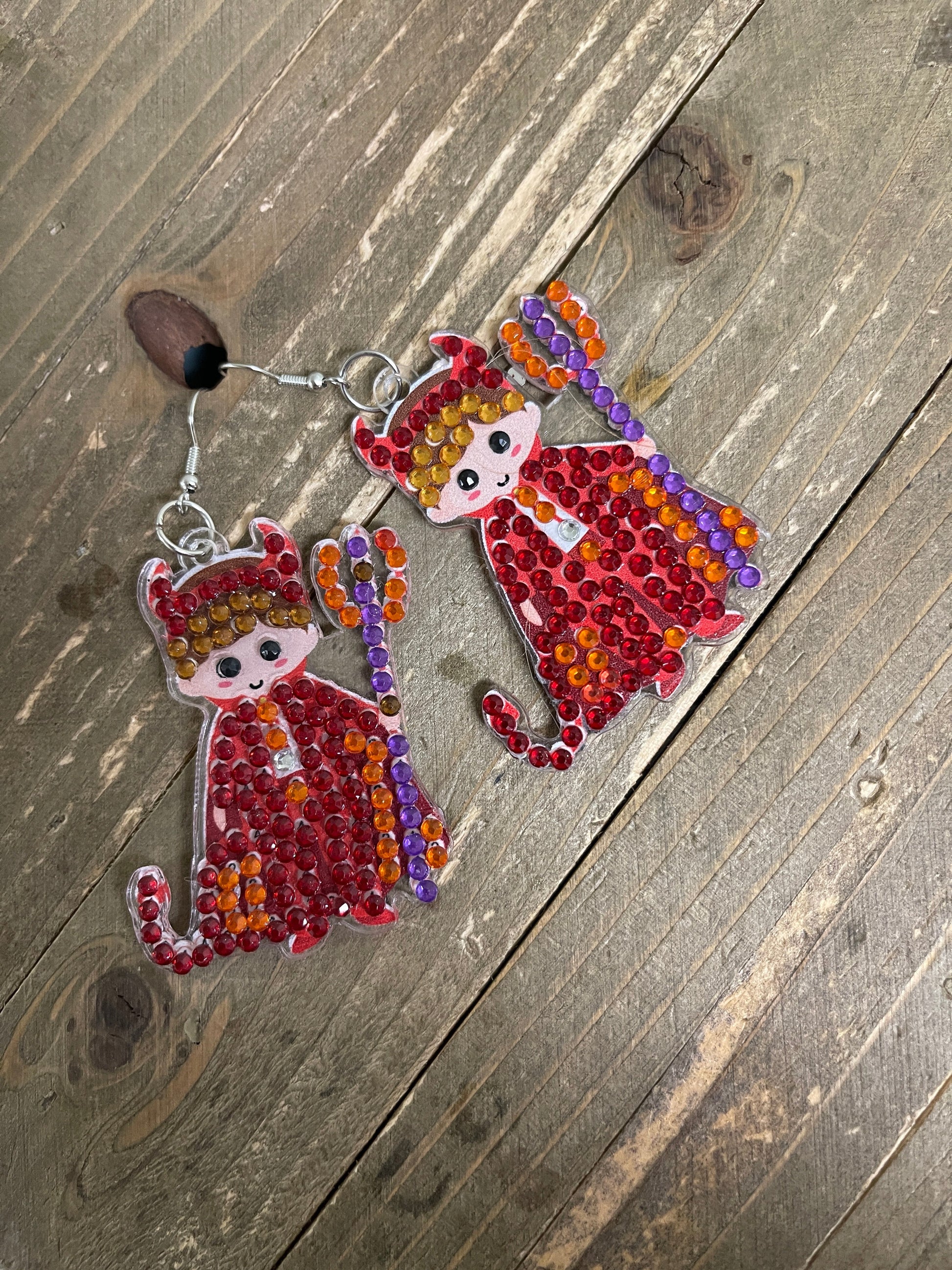 Halloween- Diamond Painting Little Devil  Wire Earrings-19Pink tiful of LOVE
