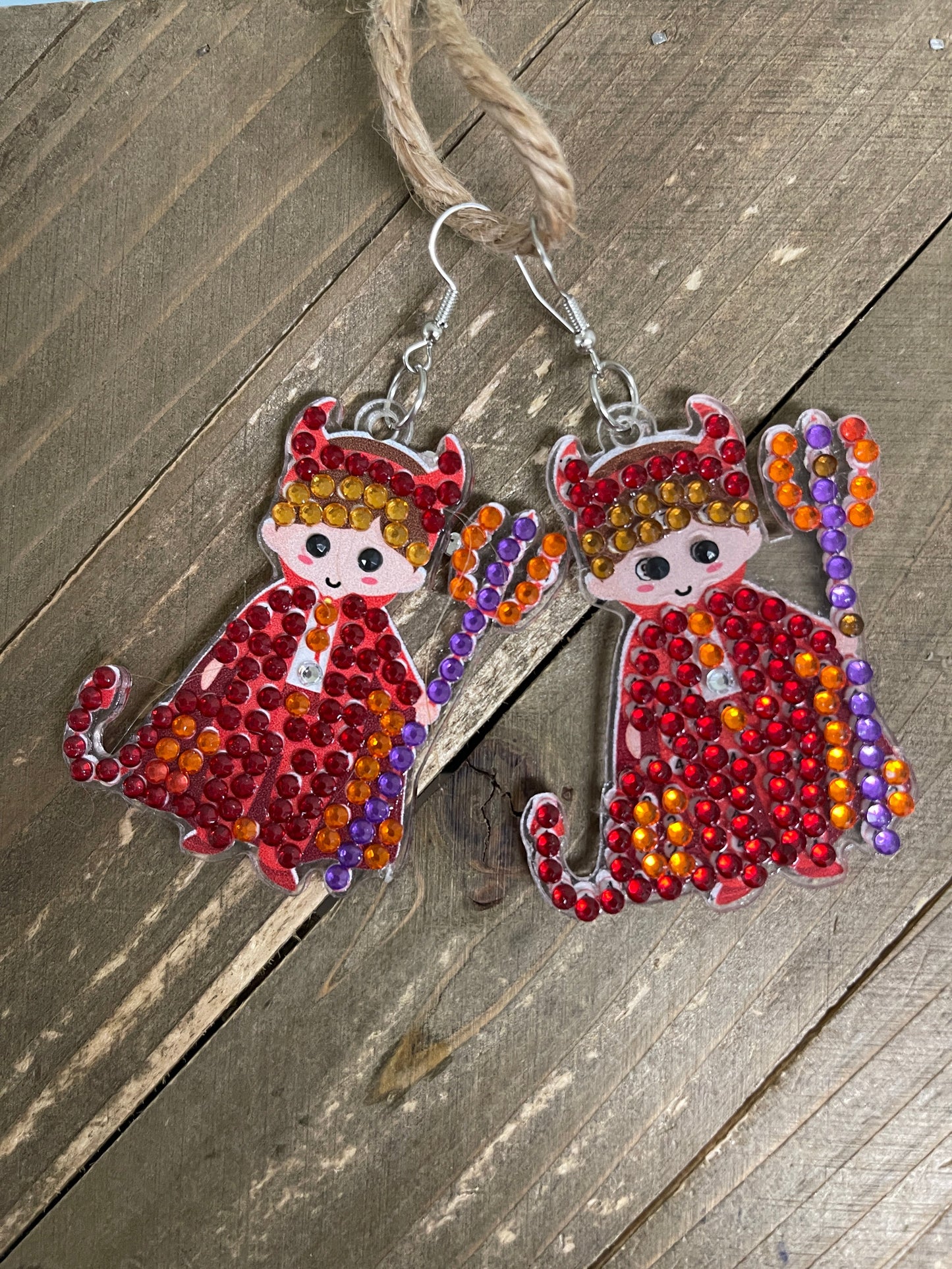Halloween- Diamond Painting Little Devil  Wire Earrings-19Pink tiful of LOVE