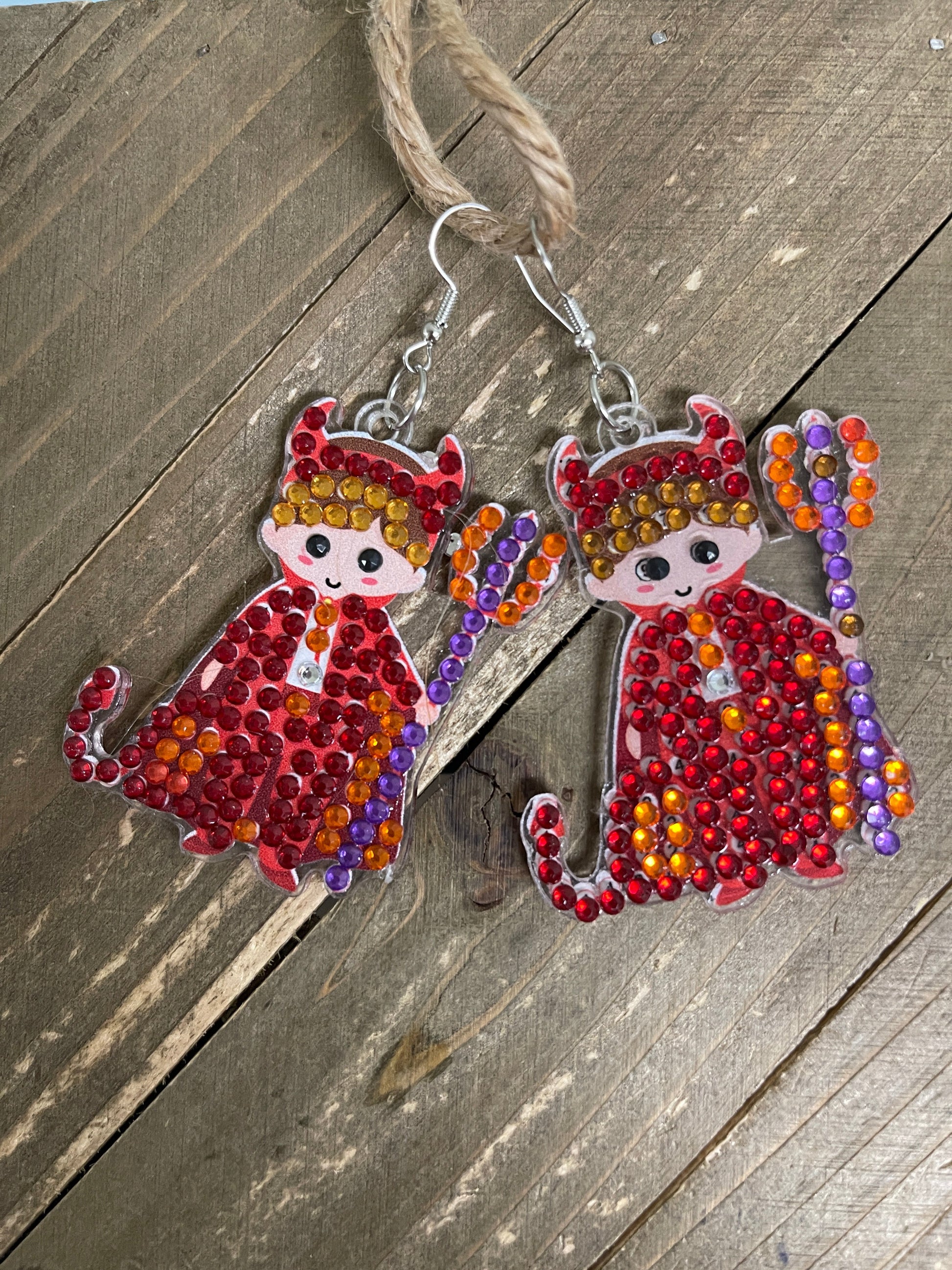 Halloween- Diamond Painting Little Devil  Wire Earrings-19Pink tiful of LOVE