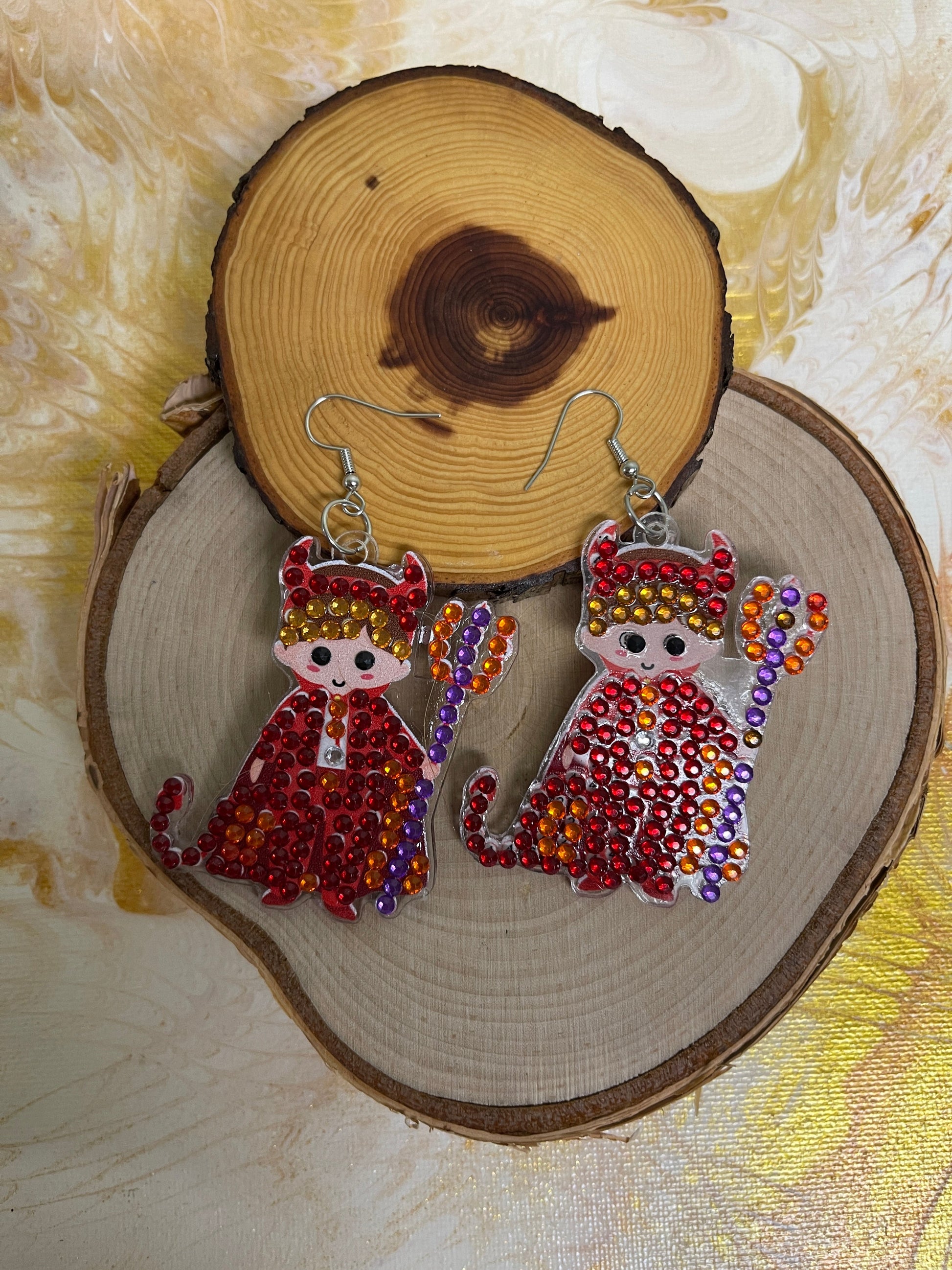 Halloween- Diamond Painting Little Devil  Wire Earrings-19Pink tiful of LOVE