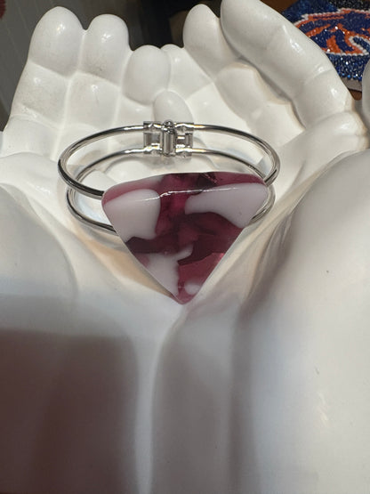 Fused Glass Pink & White Triangle Silver Bracelet