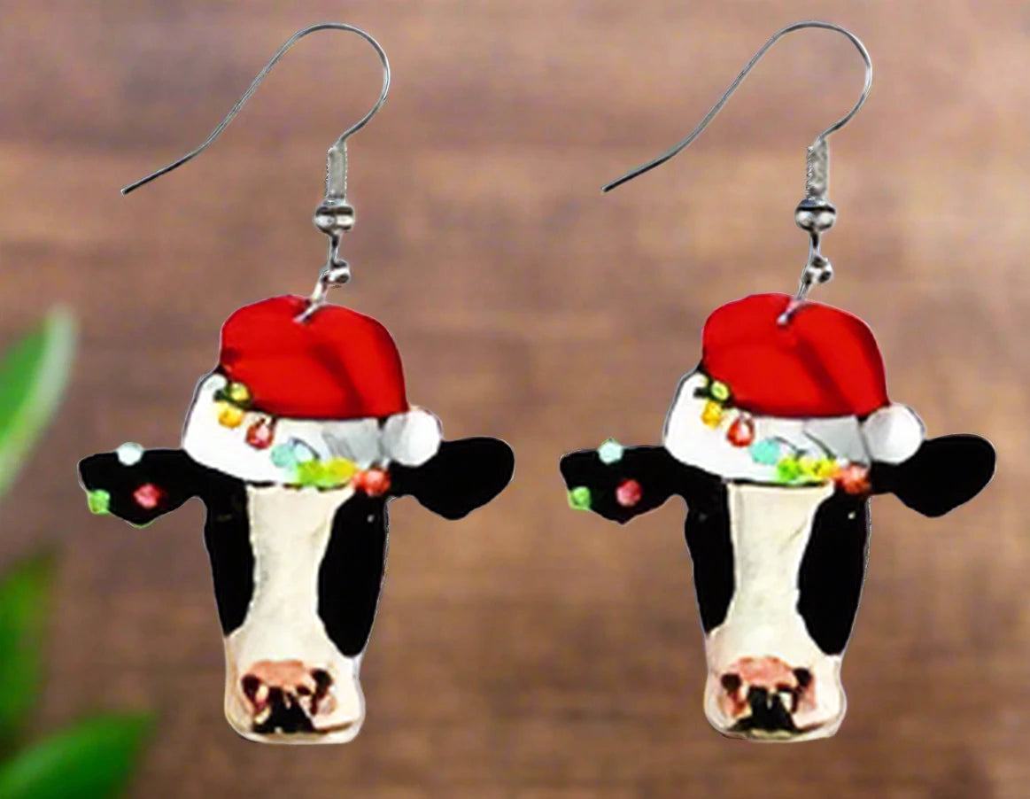 Christmas Cow Wire EarringsPink tiful of LOVE