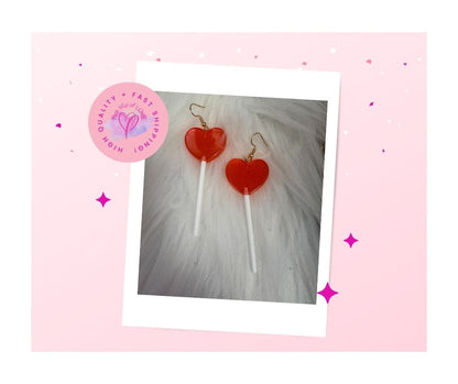 Valentine's Day Heart Lollipop Wire Earrings