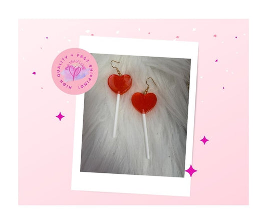Valentine's Day Heart Lollipop Wire Earrings