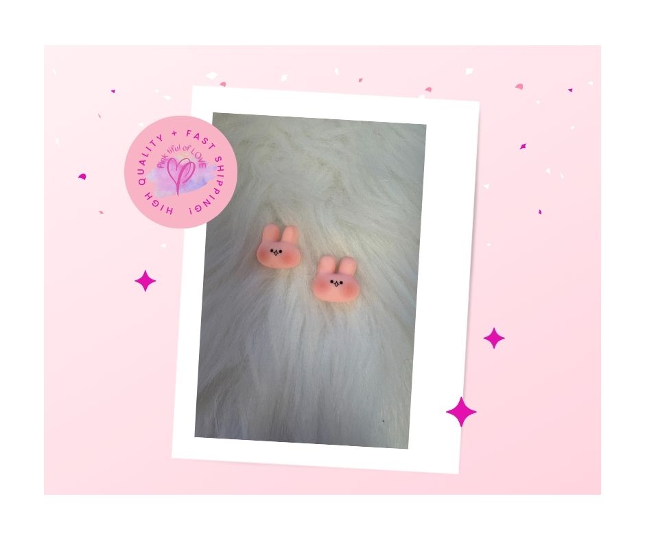 Adorable Pink Bunny Face Stud Earrings