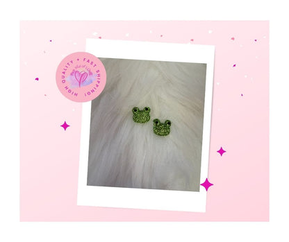 Green Frog Rhinestone Stud Earrings