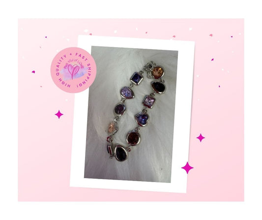 Silver Enamel Multi Color and Shapes Gem Bracelet