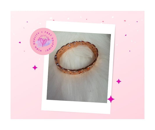 White Rhinestone Rose Gold Leaf Hinged Bracelet