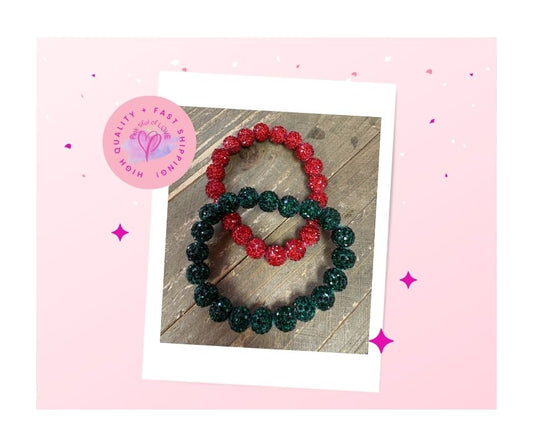 Red and Green Bling Beaded Bracelet Set