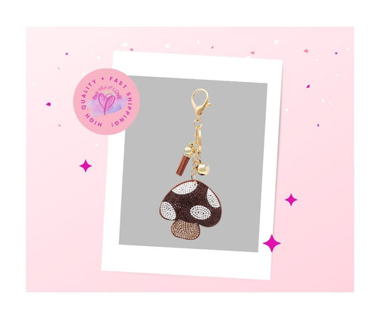 Bling Crystal Brown Mushroom Key Chain