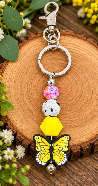 Yellow Butterfly Beadable Keychain — Silicone Bead Bag Charm*