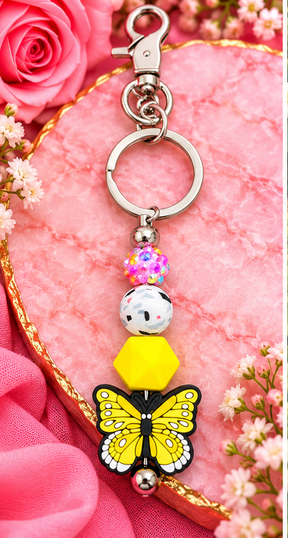 Yellow Butterfly Beadable Keychain — Silicone Bead Bag Charm*