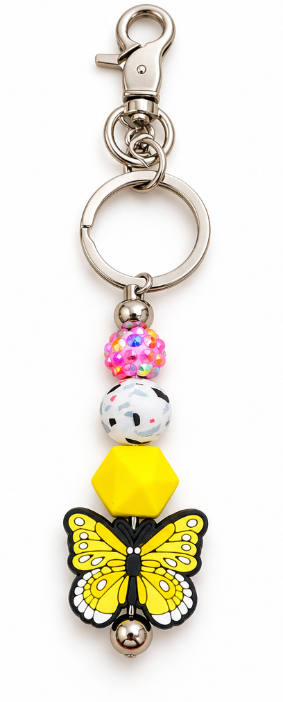 Yellow Butterfly Beadable Keychain — Silicone Bead Bag Charm*