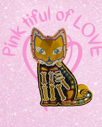 Diamond Art Wooden Figure – Sparkling Skeleton Cat Décor