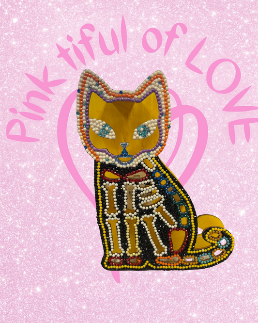 Diamond Art Wooden Figure – Sparkling Skeleton Cat Décor