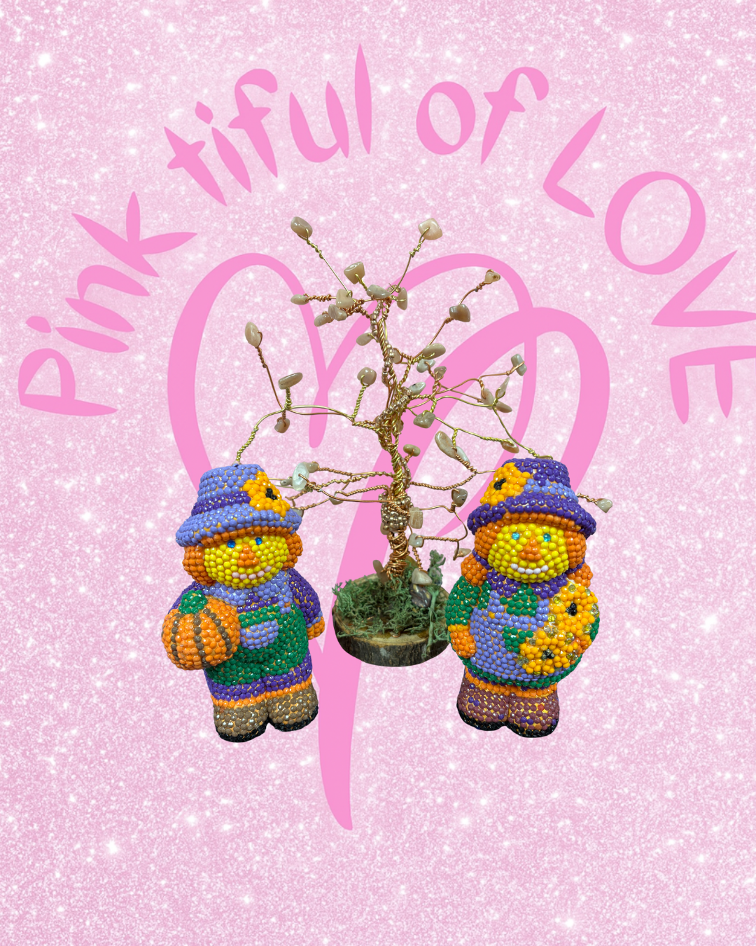 Diamond Art Figurine Set – Fall Scarecrow Friends with Pumpkins & Sunflowers (Ceramic Base)