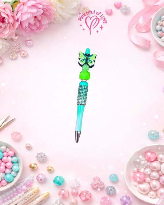 Green Butterfly Beadable Pen – Rhinestone &amp; Acrylic Statement Pen
