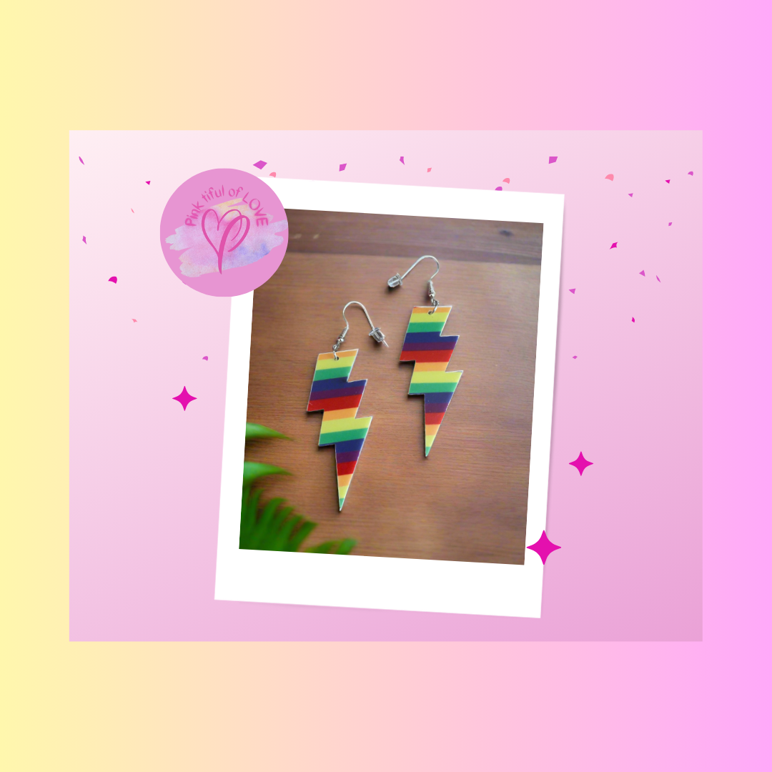 Rainbow Lightning Bolt Wire earringsPink tiful of LOVE