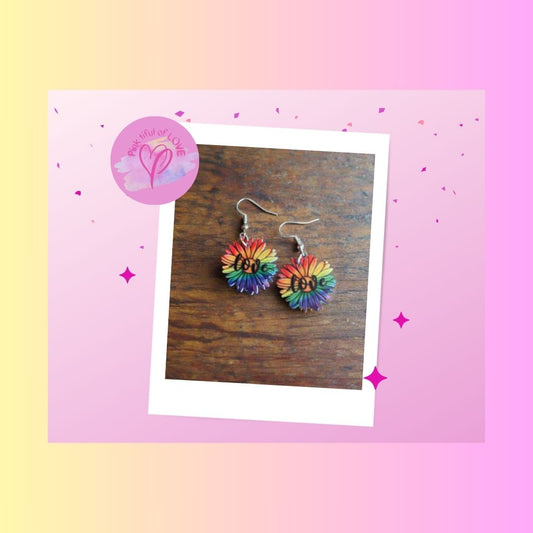 Rainbow Sunflower Wire earringsPink tiful of LOVE