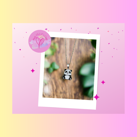Adorable Panda Pendant on a Silver Chain NecklacePink tiful of LOVE