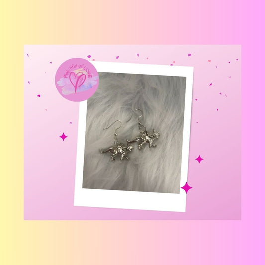Triceratops 3D Silver Charm Wire EarringsPink tiful of LOVE