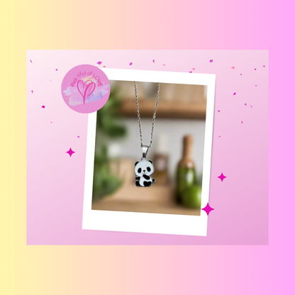 So Cute Panda with a bamboo Pendant on a Silver Chain NecklacePink tiful of LOVE