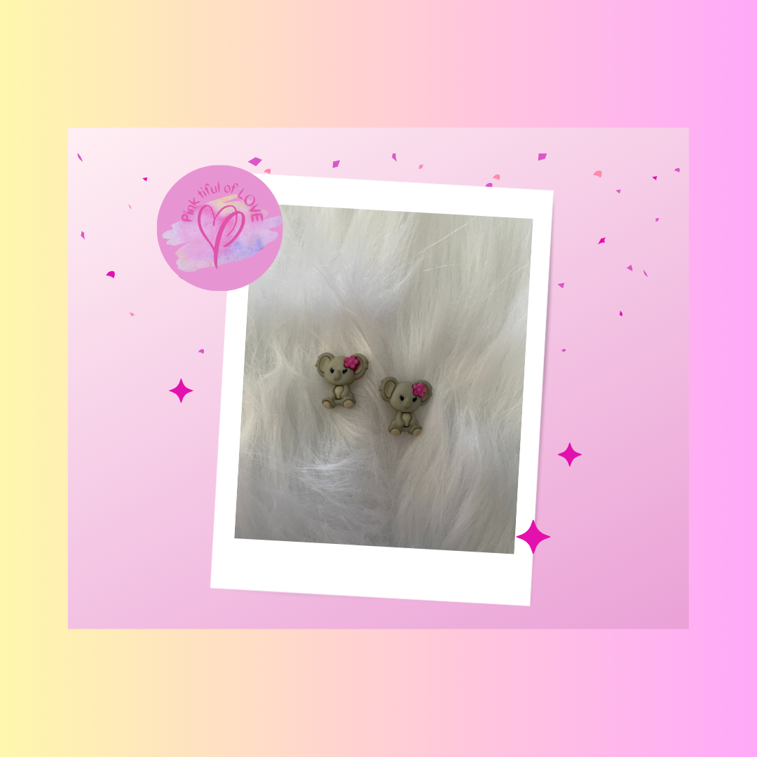 Koala girl with flower Stud EarringsPink tiful of LOVE