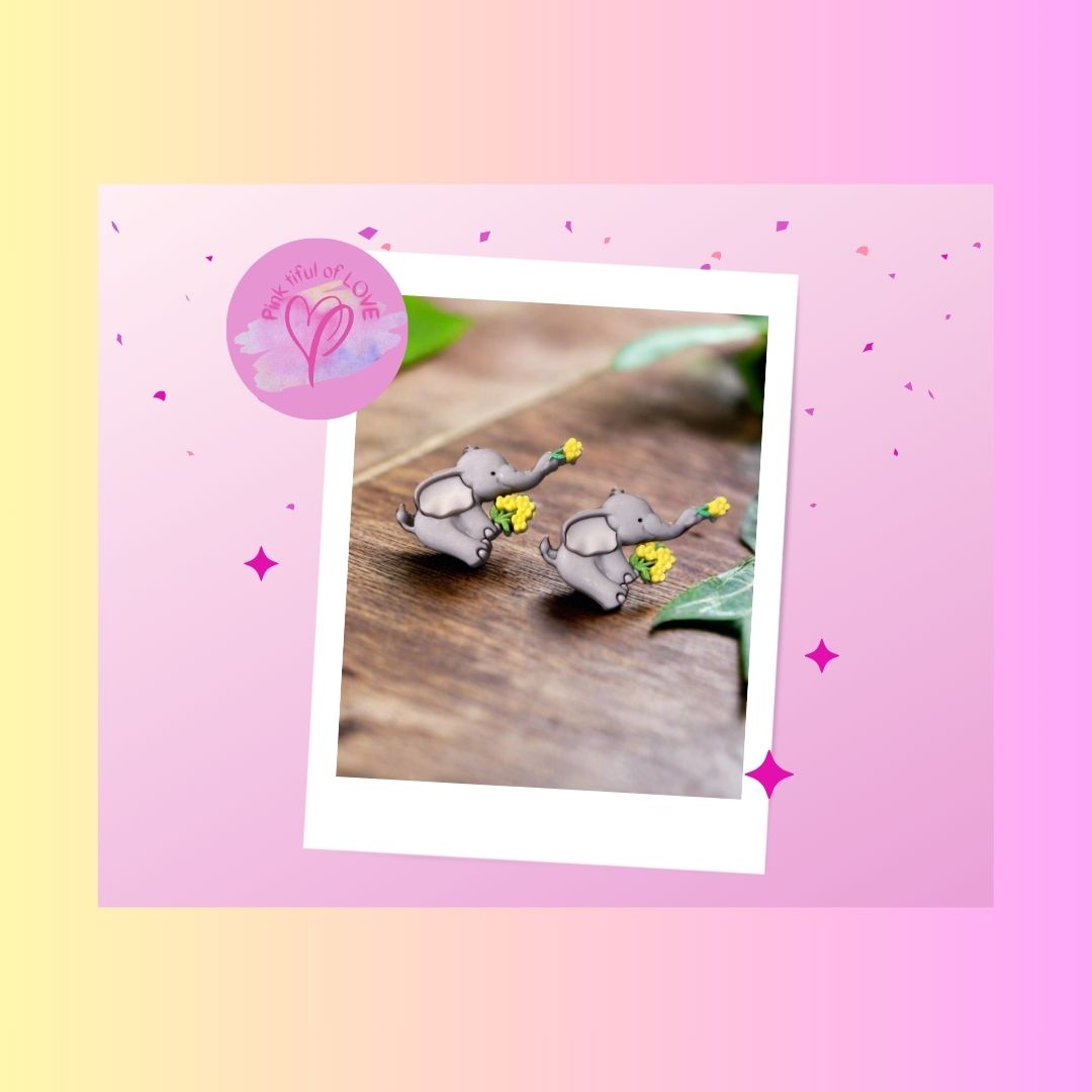 Tiny Trunk Elephant picking Flowers Post EarringPink tiful of LOVE