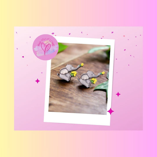 Tiny Trunk Elephant picking Flowers Post EarringPink tiful of LOVE