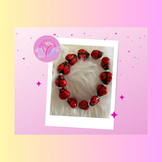 Red Ceramic  (14) Ladybug beaded Stretch bracelet (Copy)Pink tiful of LOVE