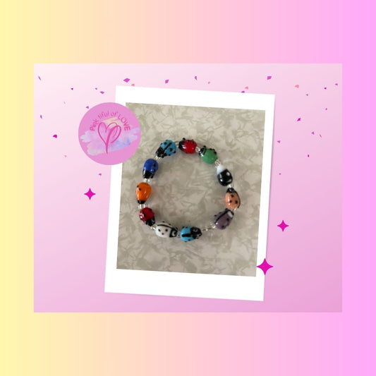 Colorful Ladybug Beaded Elastic BraceletPink tiful of LOVE