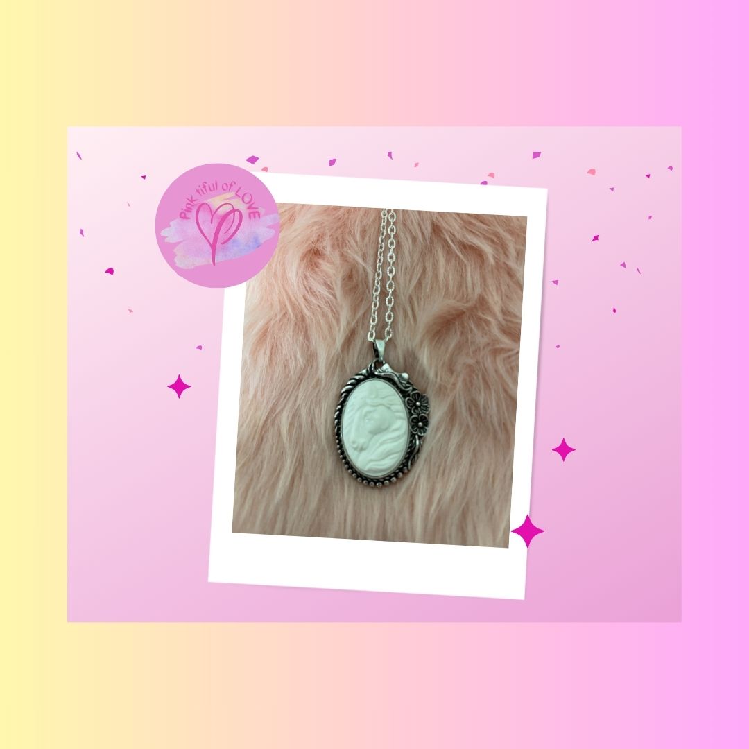 Horse Cameo Pendant on a Silver chain NecklacePink tiful of LOVE