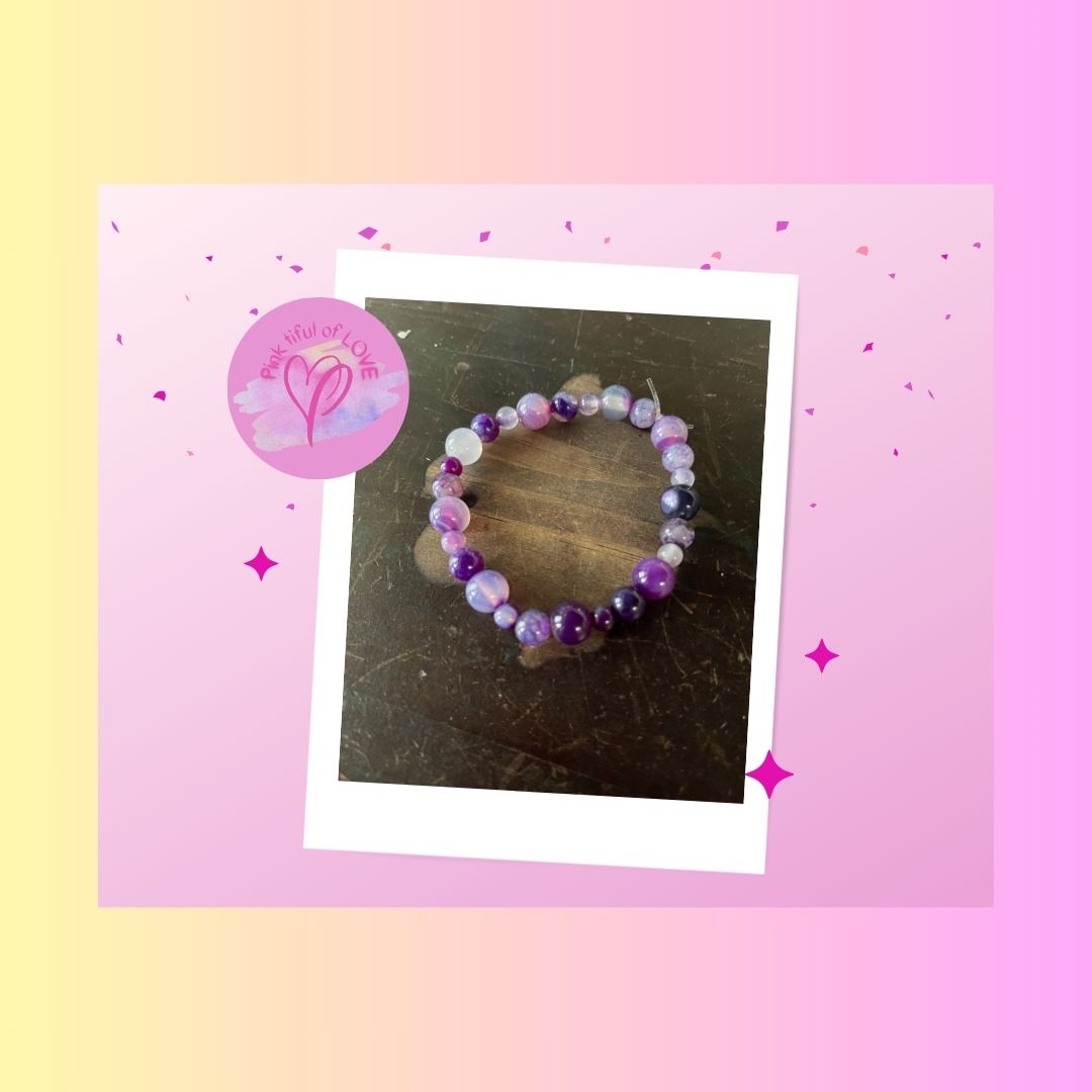 Purple Dyed Round Agate Beaded Elastic/Stretch BraceletPink tiful of LOVE