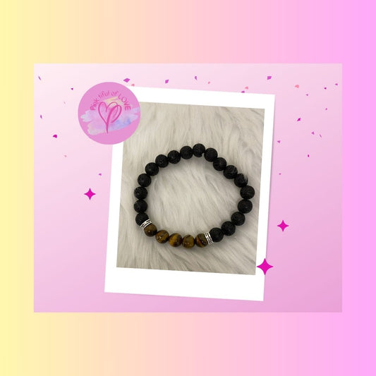Lava Volcanic Stone and Tiger Eye Beaded Elastic/Stretch BraceletPink tiful of LOVE